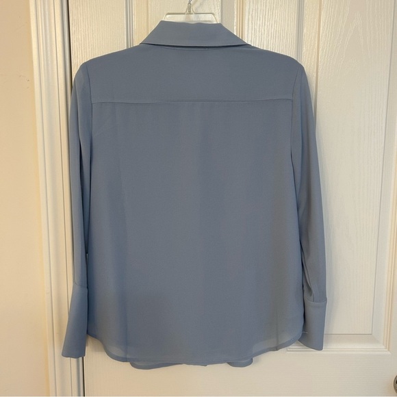 CeCe Women's Scalloped-Trim Collared Long-Sleeve Blouse in Slate Blue Size S - Picture 9 of 9